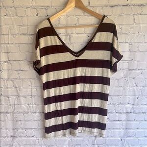 Banana republic purple & cream striped short sleeve top‎ women’s size S